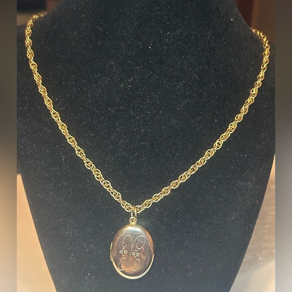 Gold-Tone Locket Pendant Necklace with Intricate Design